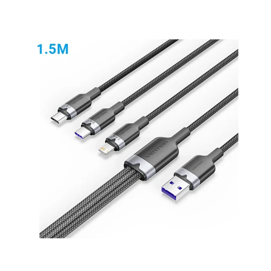 VENTION CTRWG Cotton Braided 3-in-1 USB 2.0 6A Cable - 1.5M